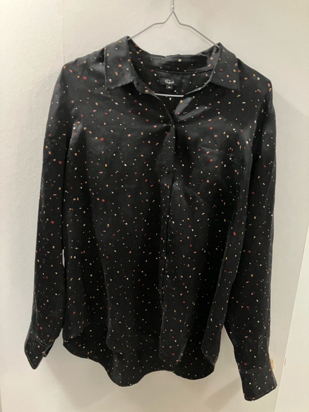 Rails Black Button-Down with Red and Tan Confetti Print